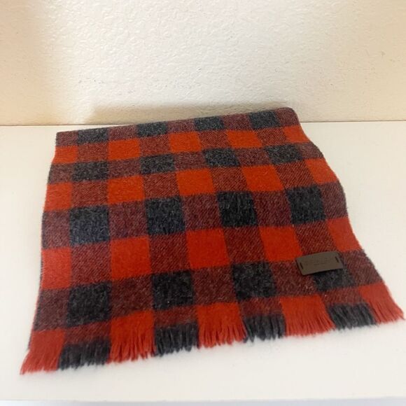 COACH Wool Red & Black Plaid Scarf with Fringe - Picture 5 of 7